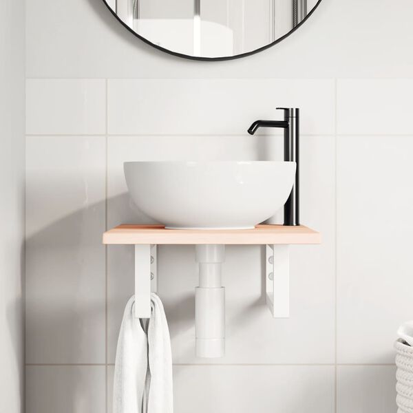 vidaXL Стенен рафт за мивка, стомана и масивно дърво дъб