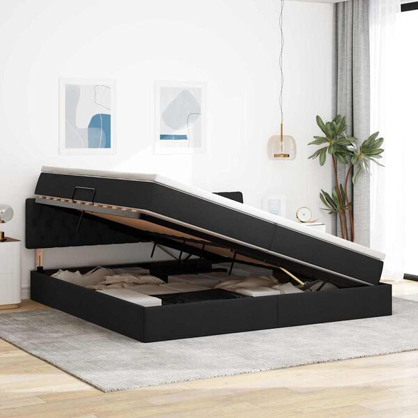 vidaXL Легло с място за съхранение и матрак Черно 200 x 200 cm