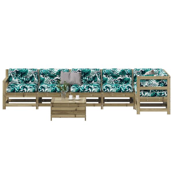 vidaXL Градински лаундж комплект 7 части с възглавници импрегниран бор