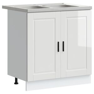 vidaXL Мивка с шкаф със съхранение Porto 2 pcs Бяло Инженерно дърво