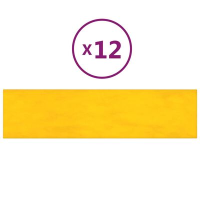 vidaXL Стенни панели, 12 бр, жълти, 60x15 см, плат, 1,08 м²