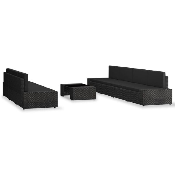 vidaXL Градински лаундж комплект, 8 части, полиратан, черен