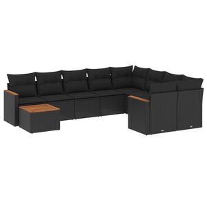 vidaXL Градински комплект диван с възглавници 10 части черен полиратан