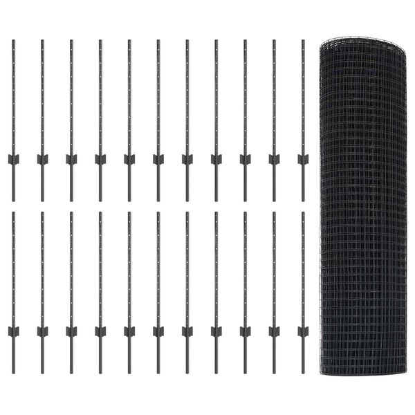 vidaXL Ограда с пост Сив 0,8 x 50 м Стомана и PVC