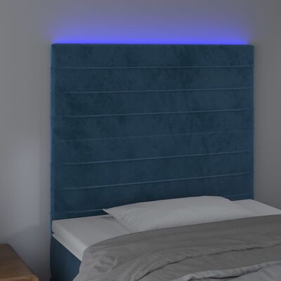 vidaXL LED горна табла за легло, тъмносиня,90x5x118/128 см, кадифе