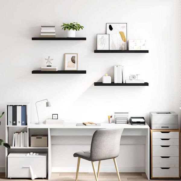 vidaXL Окачени стенни рафтове, 4 бр, черни, 80x23,5x3,8 см, МДФ