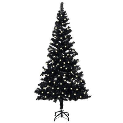 vidaXL Изкуствена осветена коледна елха със стойка черна 240 см PVC