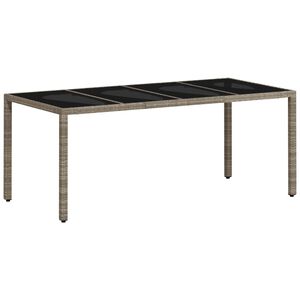 vidaXL Градинска маса стъклен плот светлосива 190x90x75 см полиратан