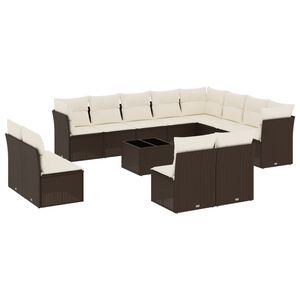 vidaXL Градински комплект с възглавници, 13 части, кафяв, полиратан