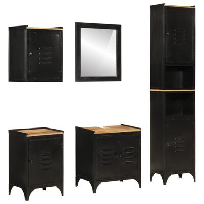 vidaXL Комплект мебели за баня, 5 части, желязо и масивно манго