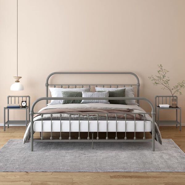 vidaXL Нощни шкафчета, 2 бр, сиво и черно, метал и стъкло