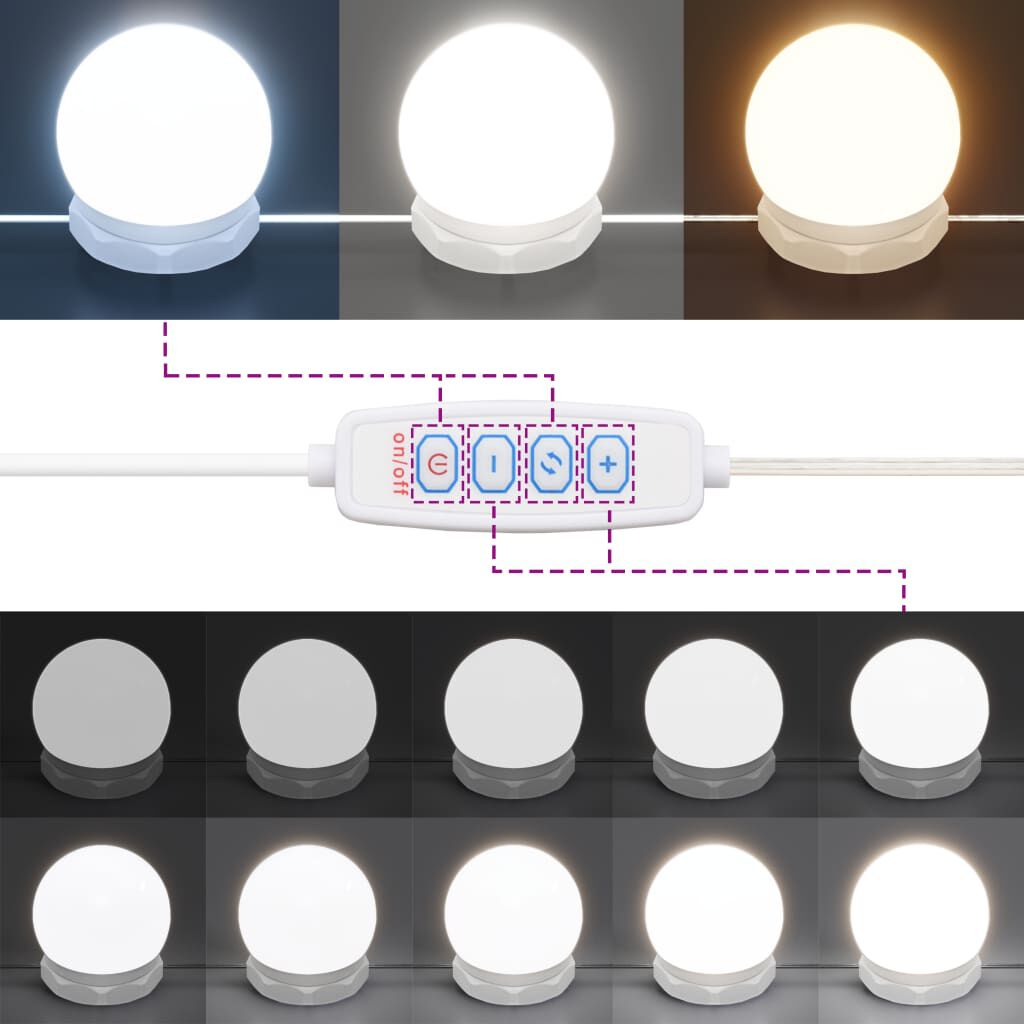 vidaXL Тоалетка с LED, бяла, 74,5x40x141 см