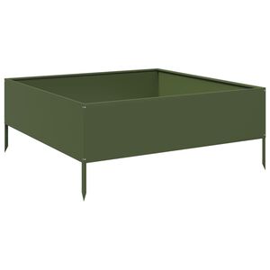 vidaXL Градинска висока леха, маслиненозелено, 100x100x41 см, стомана