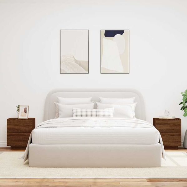 vidaXL Нощни шкафчета с LED, 2 бр, Кафяв дъб, инженерно дърво