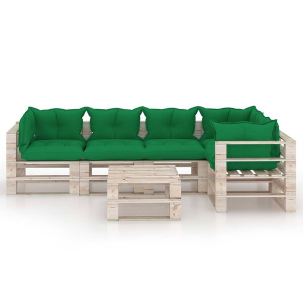 vidaXL Градински палетен лаундж комплект с възглавници, 6 части, бор