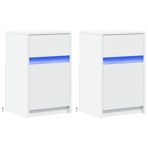 vidaXL Нощни шкафчета с LED, 2 бр, бяло, инженерна дървесина