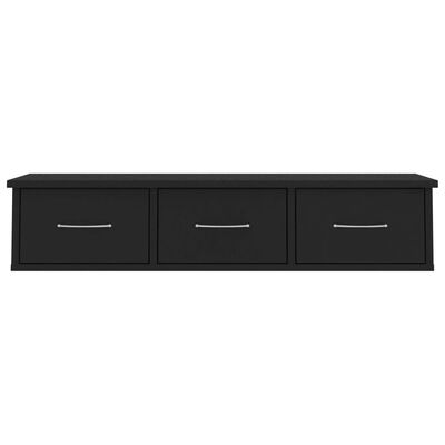 vidaXL Стенен рафт с чекмеджета, черен, 88x26x18,5 см, ПДЧ