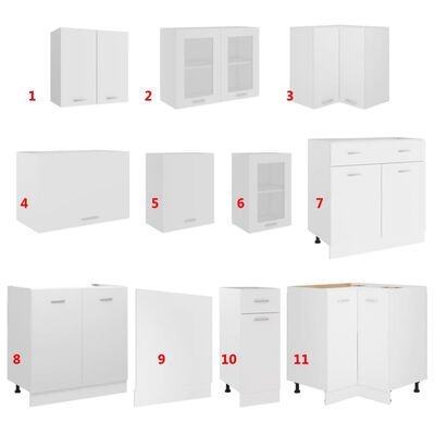 vidaXL Комплект кухненски шкафове от 11 части, бял, инженерно дърво