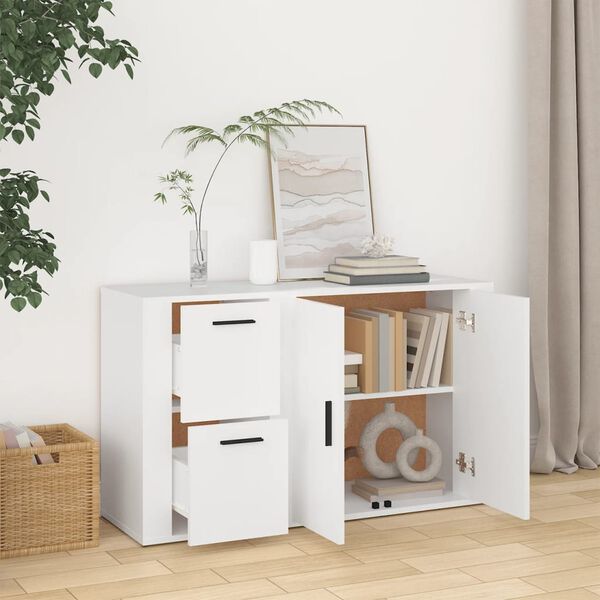 vidaXL Сайдборд, бял, 100x33x59,5 см, инженерно дърво