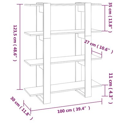 vidaXL Библиотека/разделител за стая, опушен дъб, 100x30x123,5 см