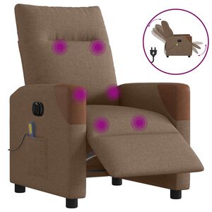 vidaXL Електрически масажен реклайнер стол, кафяв, текстил