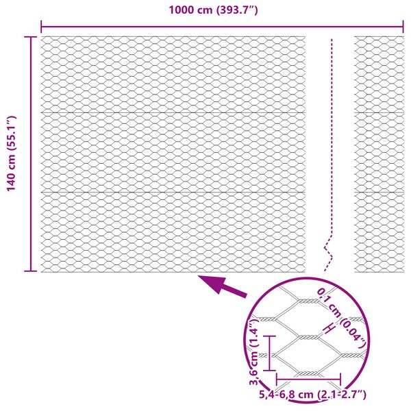 vidaXL Шестоъгълна ограда Зелен 1.4 x 10 m Стомана