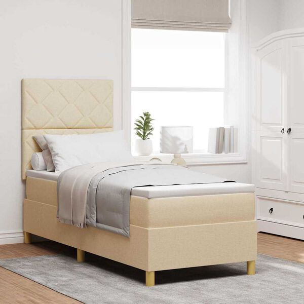 vidaXL LED кутия за пружини с легло с матрак Крем 80 x 200 cm текстил