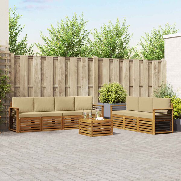 vidaXL Комплекти дивани 8 pcs Натурален и Бежов Солидно акациево дърво
