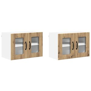 vidaXL Стенен стъклен шкаф LUCCA 2 pcs Дъб артизан 60 x 31 x 40 см