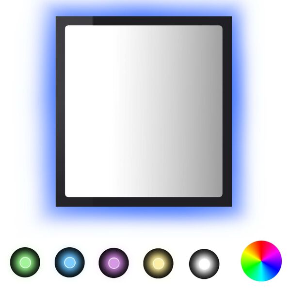 vidaXL LED огледало за баня, черен гланц, 40x8,5x37 см, акрил