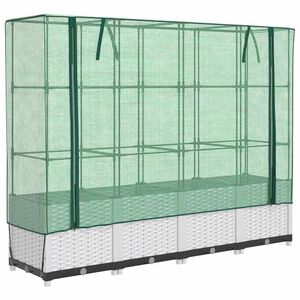 vidaXL Повдигнато легло с оранжерия калъф, ратанов вид, 160x40x138 см