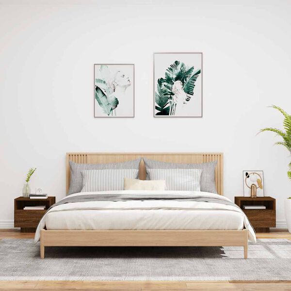 vidaXL Нощни шкафчета с LED осветление, 2 бр, кафяв дъб, 40x39x37 см