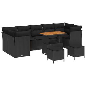 vidaXL Градински Софа Комплект с възглавница 10 pcs Черно