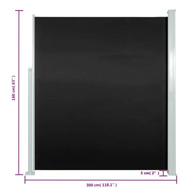 vidaXL Прибираща се дворна странична тента, 160x300 см, черна