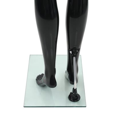 vidaXL Женски манекен в цял ръст, стъклена основа, черен гланц, 175 см