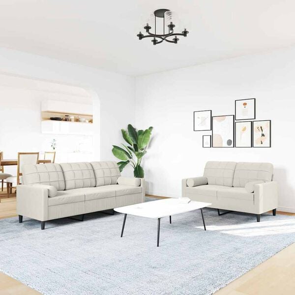 vidaXL Мека мебел от 2 части с възглавници и болстери кремав кадифе