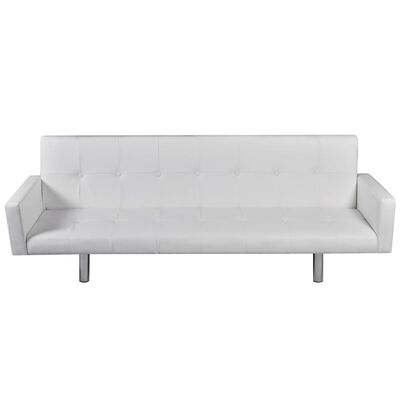 vidaXL Разтегателен диван с подлакътници, изкуствена кожа, бял