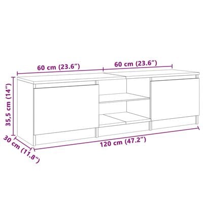 vidaXL ТВ шкаф с LED осветление, бетонно сив, 120x30x35,5 см