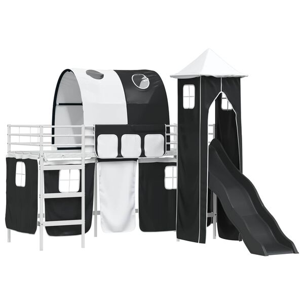 vidaXL Легло на двуетажно легло за деца Бял и черен 99,5 x 190 см