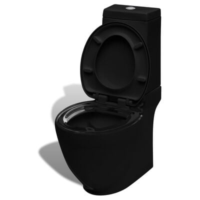 vidaXL Комплект стояща тоалетна и биде, черна, керамика