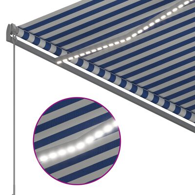 vidaXL Ръчно прибираща се тента с LED, 300x250 см, синьо и бяло