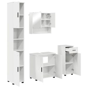 vidaXL Комплект мебели за баня с чекмедже с врата 4 pcs Лъскаво бяло