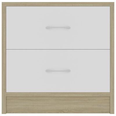 vidaXL Нощно шкафче, бяло и дъб сонома, 40x30x40 см, ПДЧ