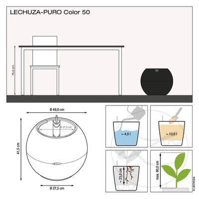 LECHUZA Саксия PURO Color 50 ALL-IN-ONE, диаметър 49 см, бяла