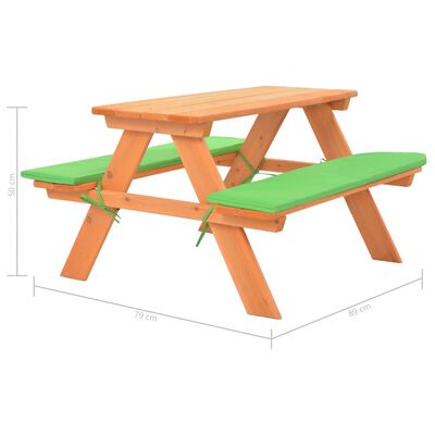 vidaXL Детска маса за пикник с пейки, 89x79x50 см, ела масив