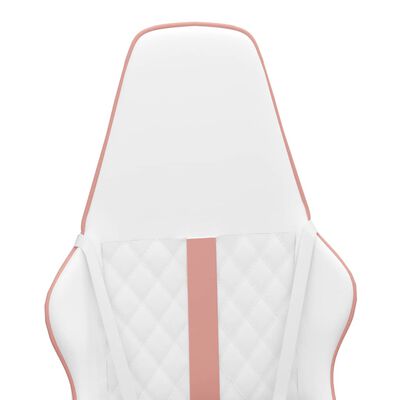 vidaXL Масажен гейминг стол, бяло и розово, изкуствена кожа