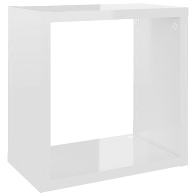 vidaXL Стенни кубични рафтове, 2 бр, бял гланц, 26x15x26 см