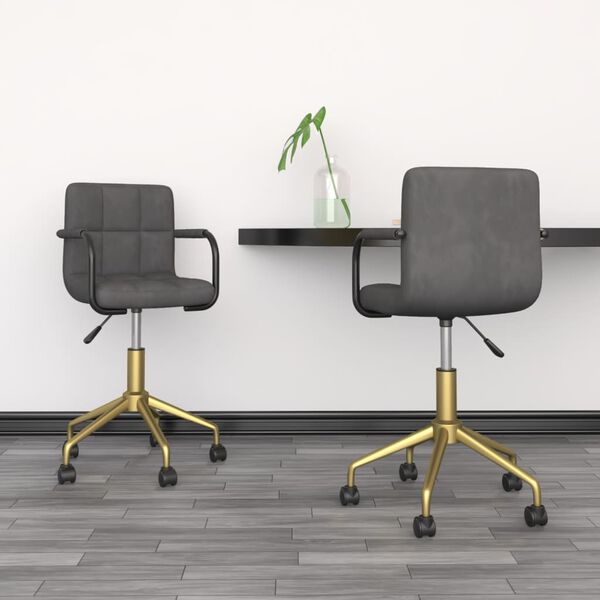 vidaXL Въртящи се трапезни столове, 2 бр, тъмносиви, кадифе