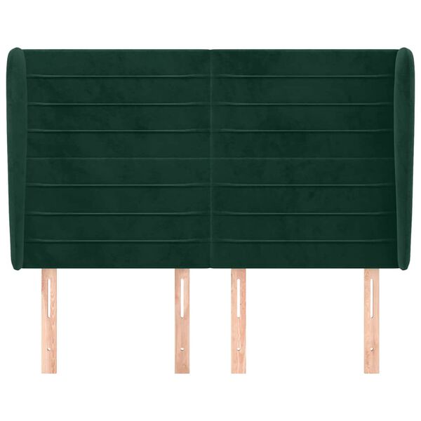 vidaXL Горна табла за легло с уши тъмнозелена,147x 23x118/128см кадифе