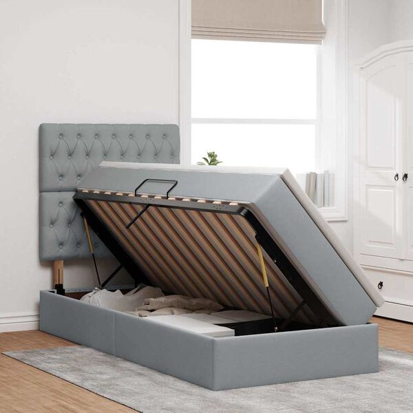 vidaXL Легло с място за съхранение и матрак Светлосиво 90 x 200 cm